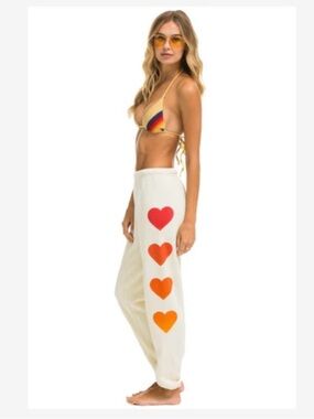 Aviator Nation Heart Fade Sweatpants in Vintage White small